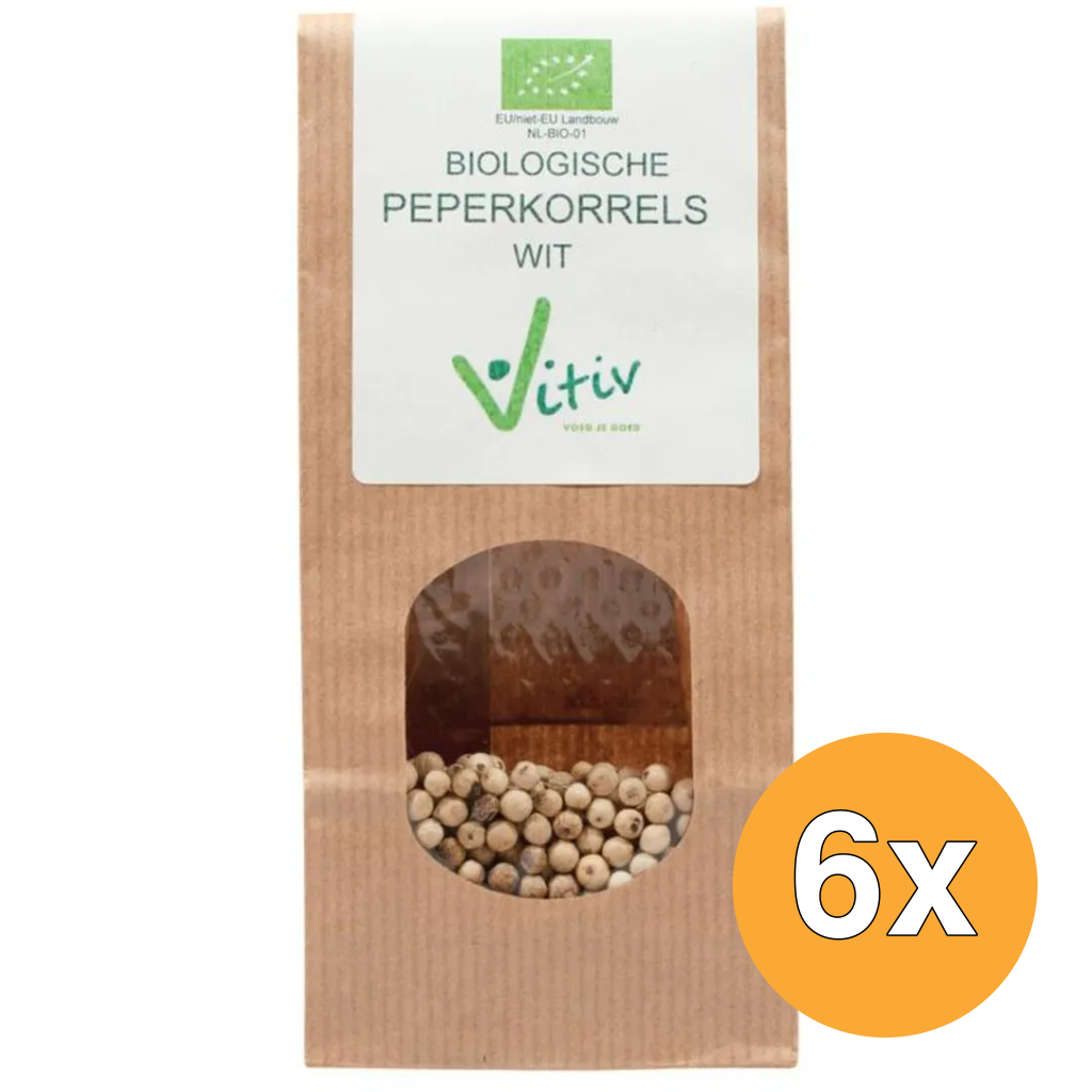 6x Vitiv Peperkorrels Wit Bio (250 gr)