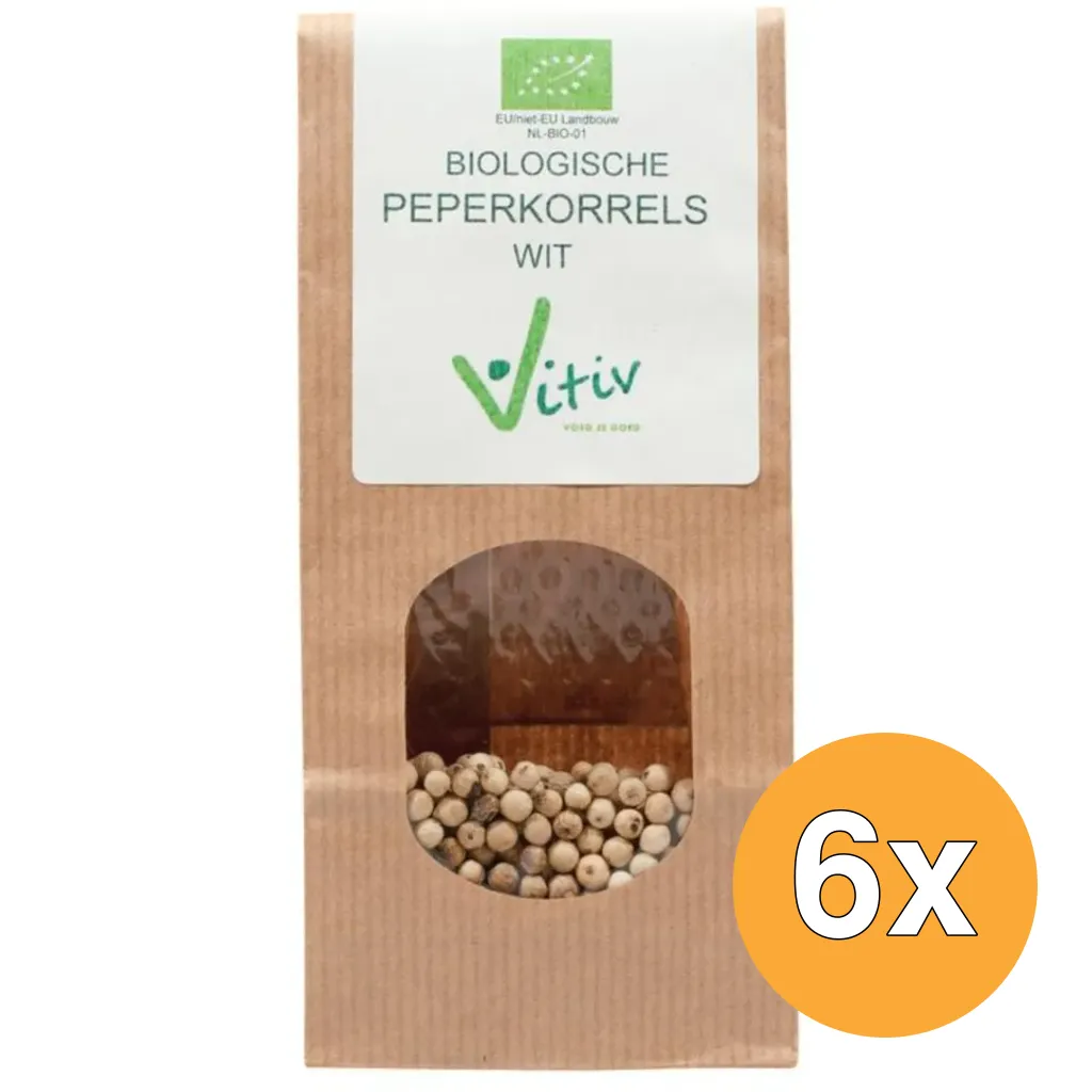 6x Vitiv Peperkorrels Wit Bio (250 gr)