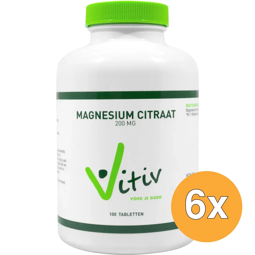 6x Vitiv Magnesium Citraat 200 Mg (100 tabletten)