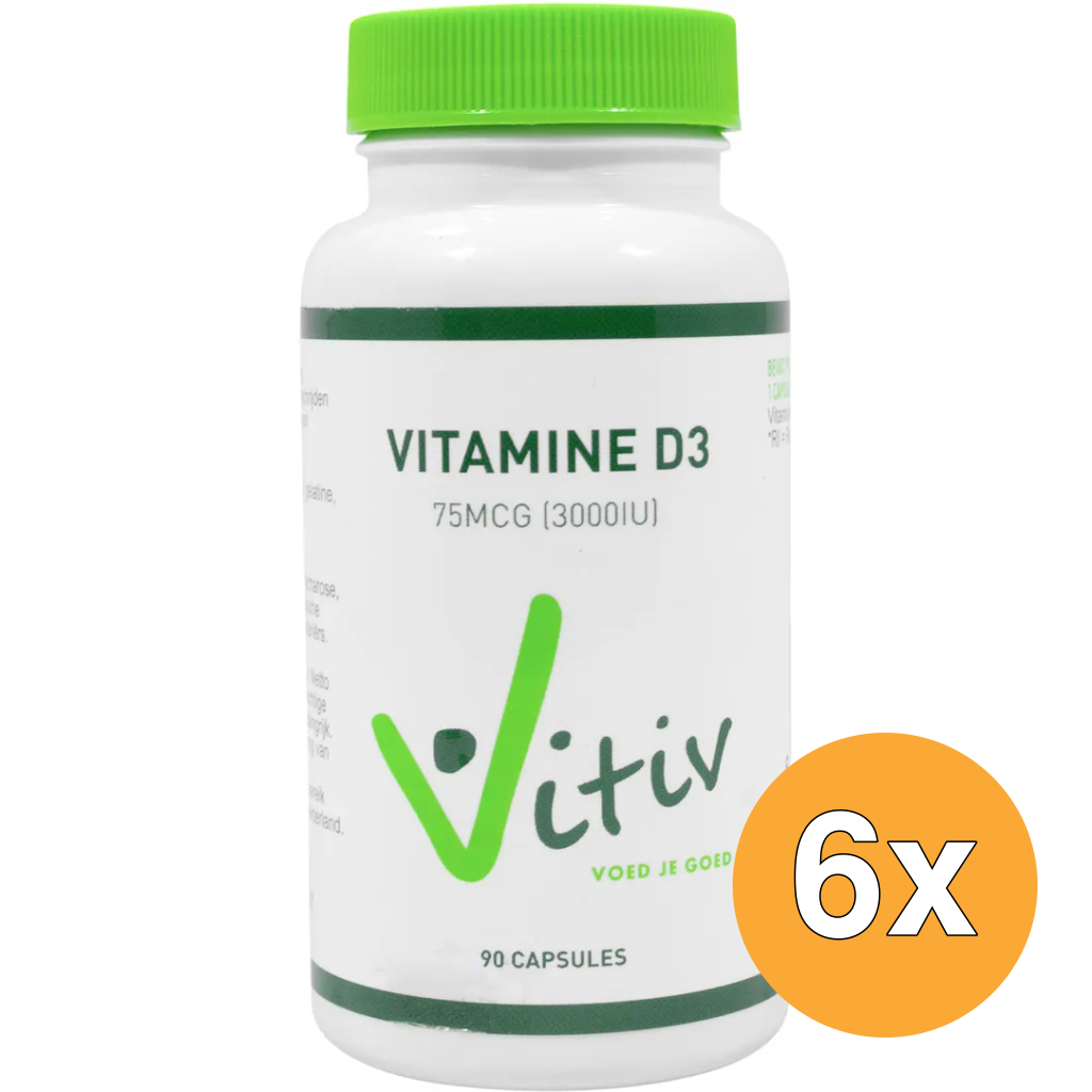 6x Vitiv Vitamine D3 3000Iu/75Mcg (90 softgels)