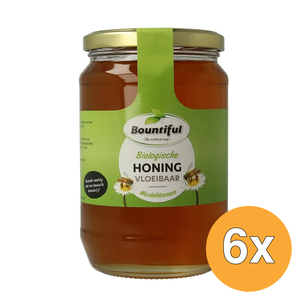 6x Bountiful Honing Weidenbloemen Vloeibaar Bio (900 gr)