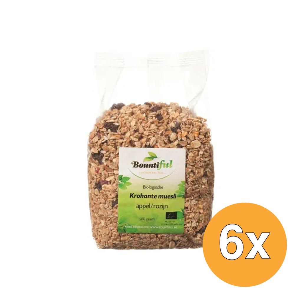 6x Bountifulgranola Appel Rozijn Muesli Bio (500 gr)