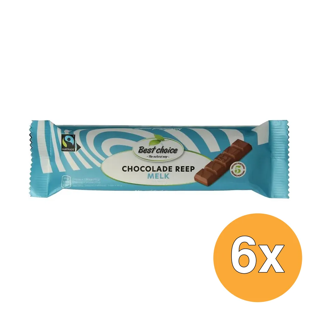 6x Bountiful Chocolade Reep Melk Zonder Toegevoegd Suiker (50 gr)