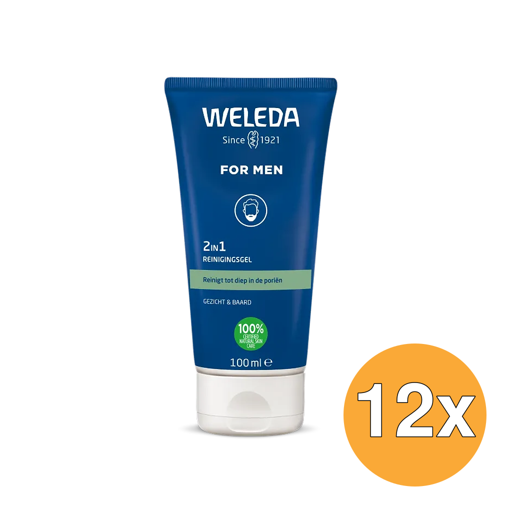 12x WELEDA Men 2 in1 reinigingsgel gezicht en baard (100 ml)