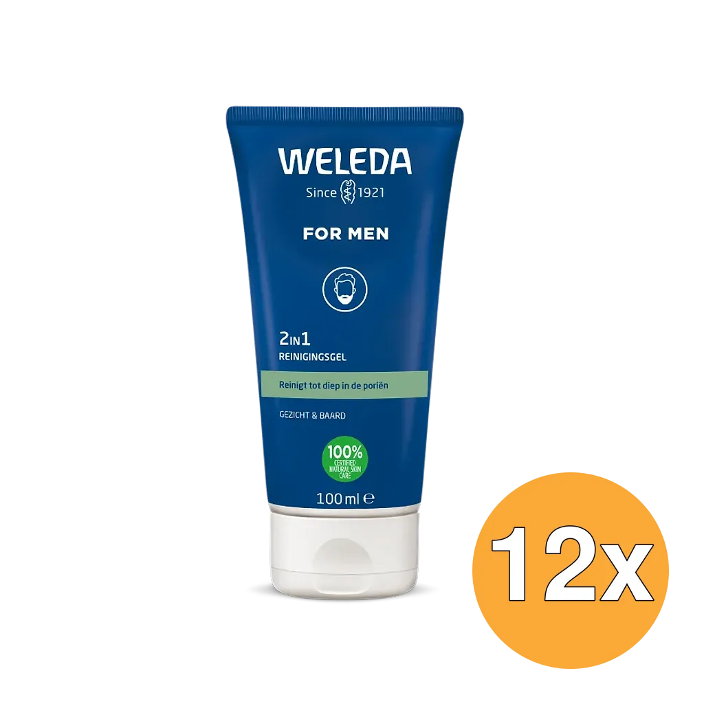 12x WELEDA Men 2 in1 reinigingsgel gezicht en baard (100 ml)