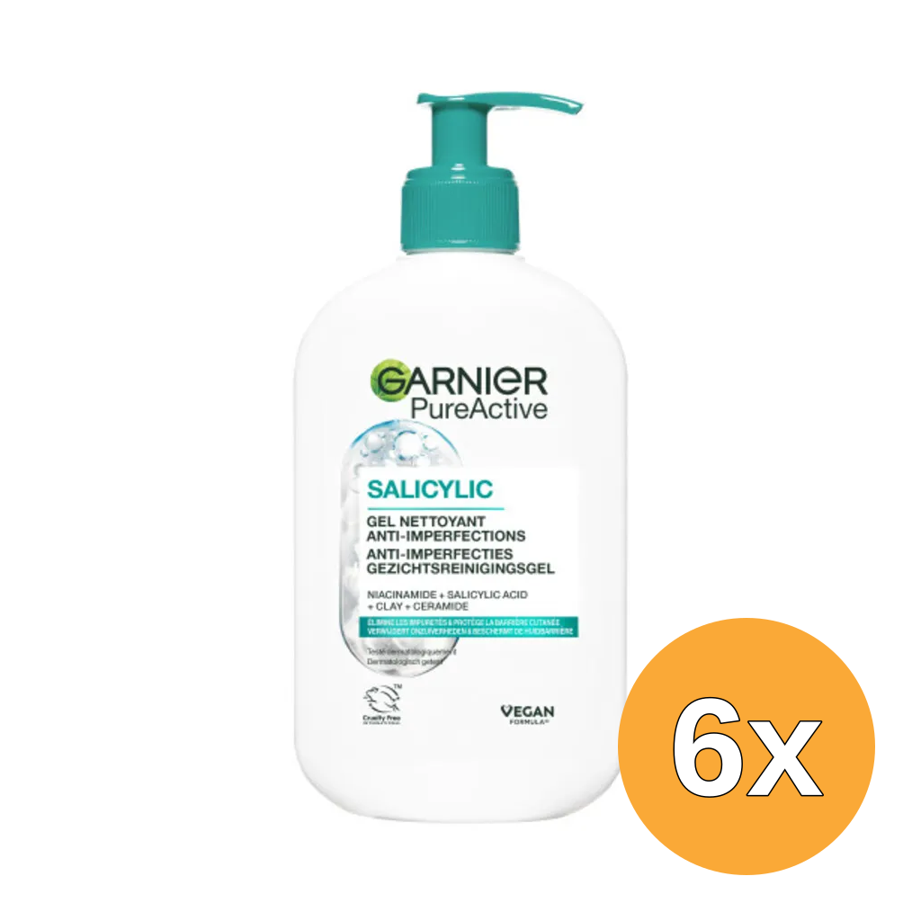 6x Garnier PureActive Schuimende Gezichtsreinigingsgel (250 ml)