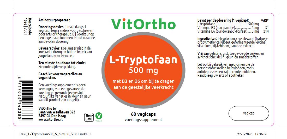 L-Tryptofaan 500 mg (60 vega capsules)