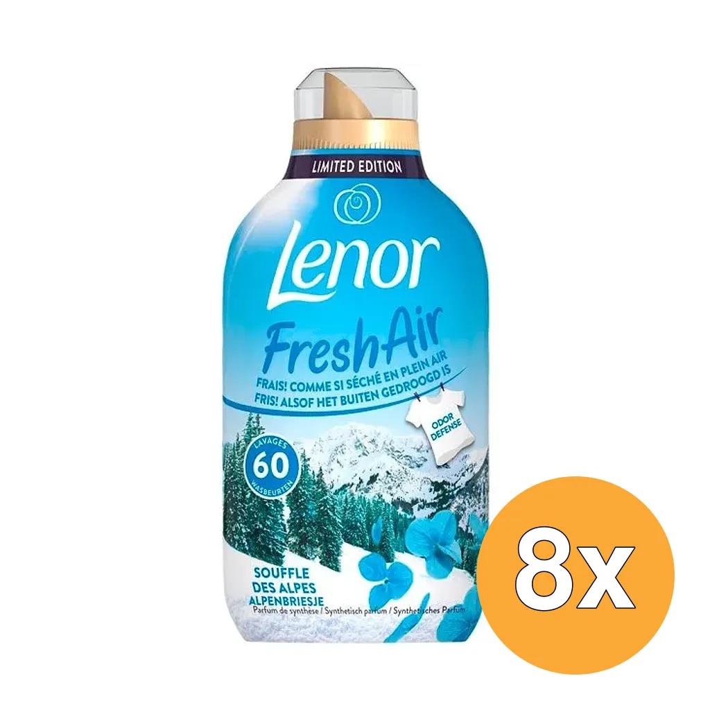 8x Lenor Wasverzachter Fresh Air Alpen Briesje 60 Wasbeurten (840 ml)