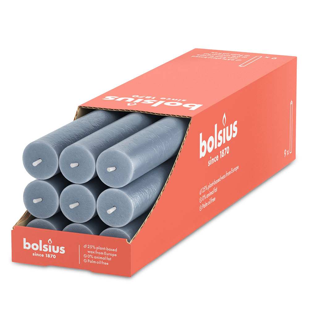 Bolsius - Rustiek Tafelkaars Sky Blue (9 stuks)