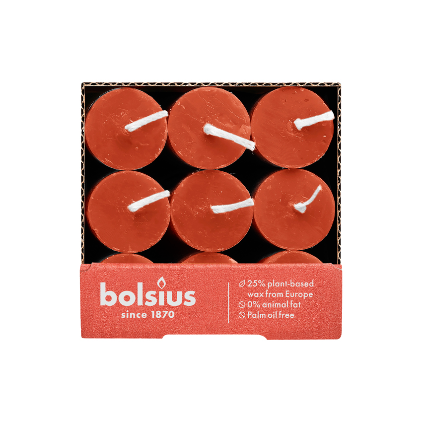 Bolsius - Rustiek Tafelkaars Earthy Orange (9 stuks)