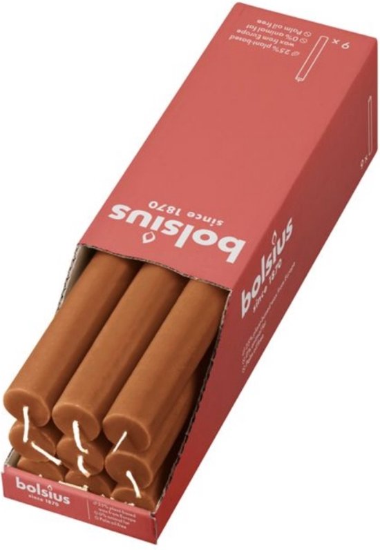 Bolsius - Rustiek Tafelkaars Spice Brown (9 stuks)