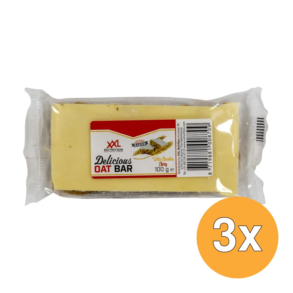 3x XXL Nutrition Delicious Oat Bar Witte Chocolade Kers (100 gr)
