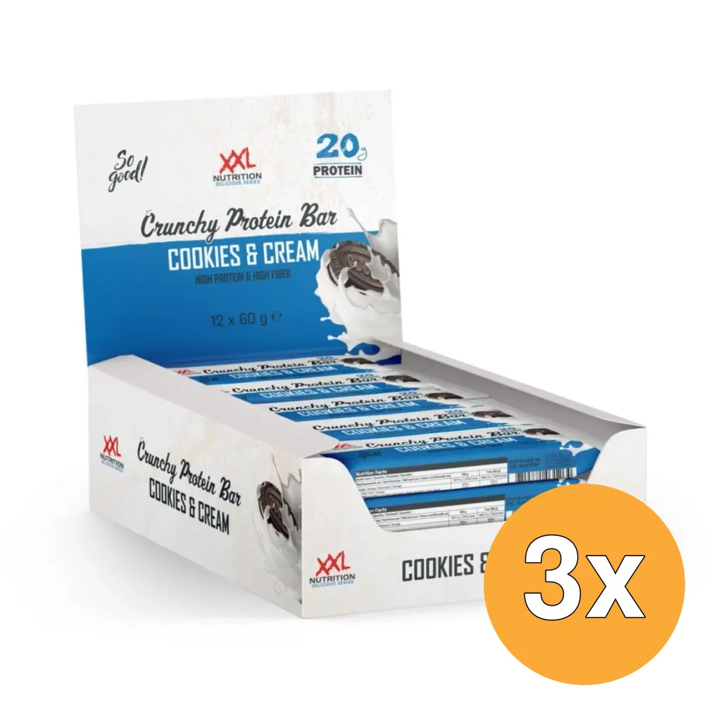 3x XXL Nutrition Crunchy Protein Bar Cookies & Cream (60 gr)