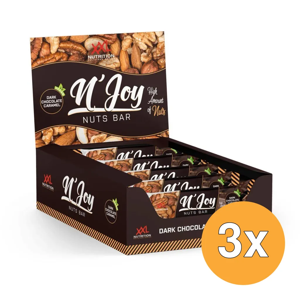 3x XXL Nutrition N'Joy Nuts Bar Dark Chocolate Caramel Vegan (40 gr)