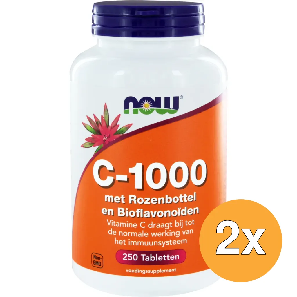 2x Now Vitamine C-1000 met rozenbottel en bioflavonoiden (250 tabletten)