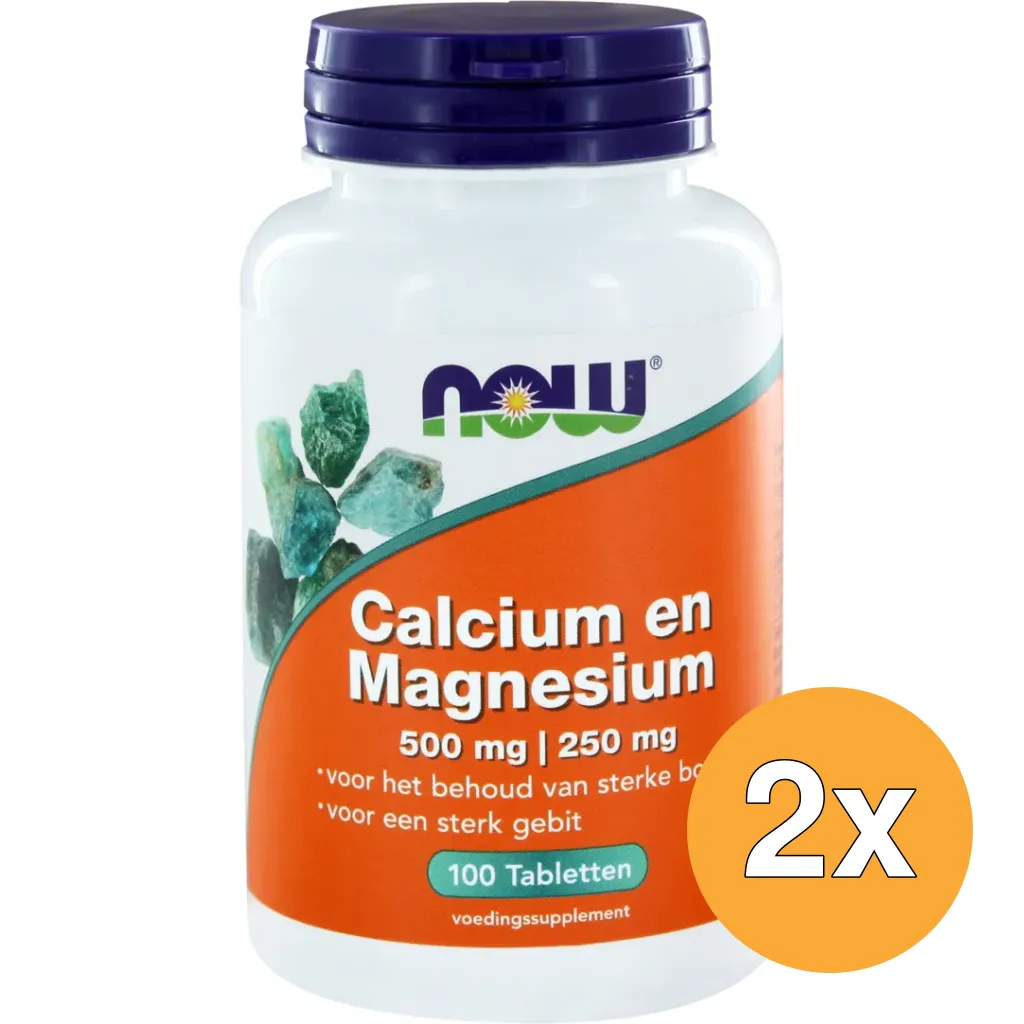 2x Now Calcium 500 mg en magnesium 250 mg (100 tabletten)