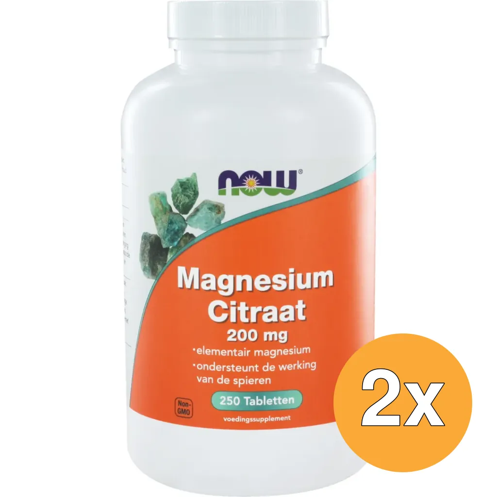 2x Now Magnesium citraat 200 mg (250 tabletten)