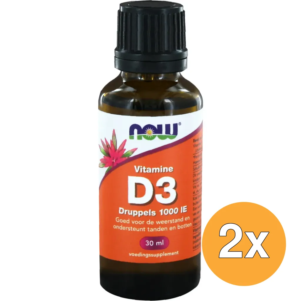 2x Now Vitamine D3 druppels 1000IE (30 ml)