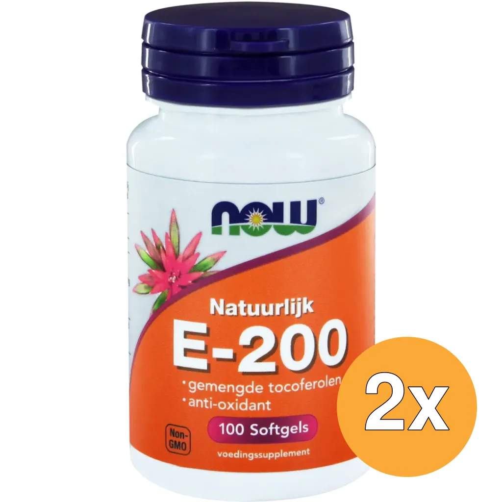 2x Now Vitamine E-200 natuurlijke gemengde tocoferolen (100 softgels)