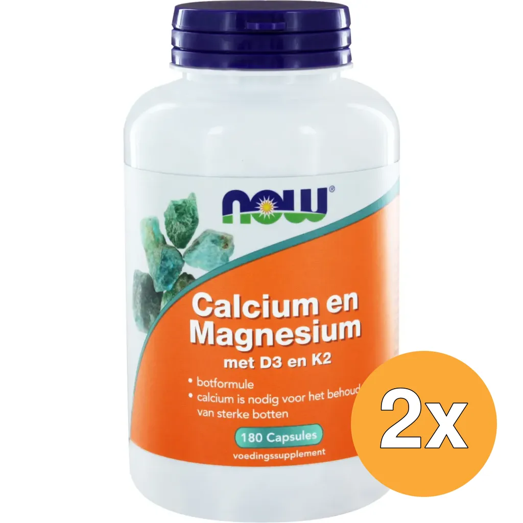 2x Now Calcium en Magnesium met D3 en K2 (180 capsules)