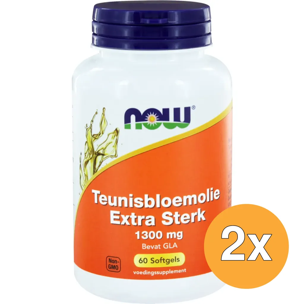 2x Now Teunisbloemolie Extra Sterk 1300 Mg (60 softgels)