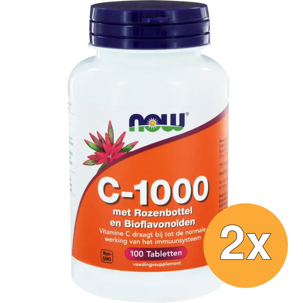 2x Now Vitamine C-1000 met rozenbottel en bioflavonoiden (100 tabletten)