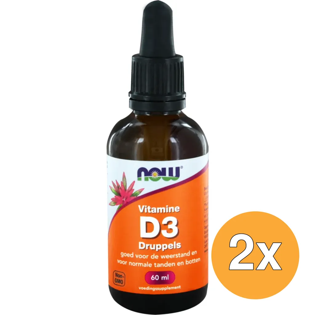 2x Now Vitamine D3 druppels 400IE (60 ml)