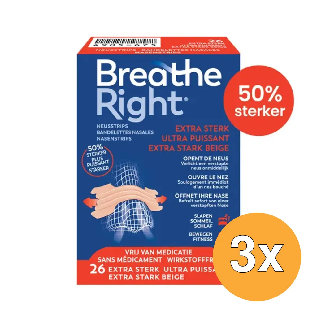 3x Breathe Right Neusstrips Extra Sterk (26 stuks)