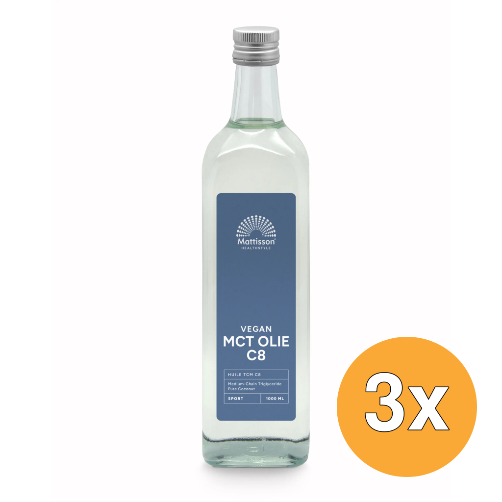 3x Mattisson MCT Olie C8 - Coconut Pure - 99% Caprylic Acid (1000 ml)