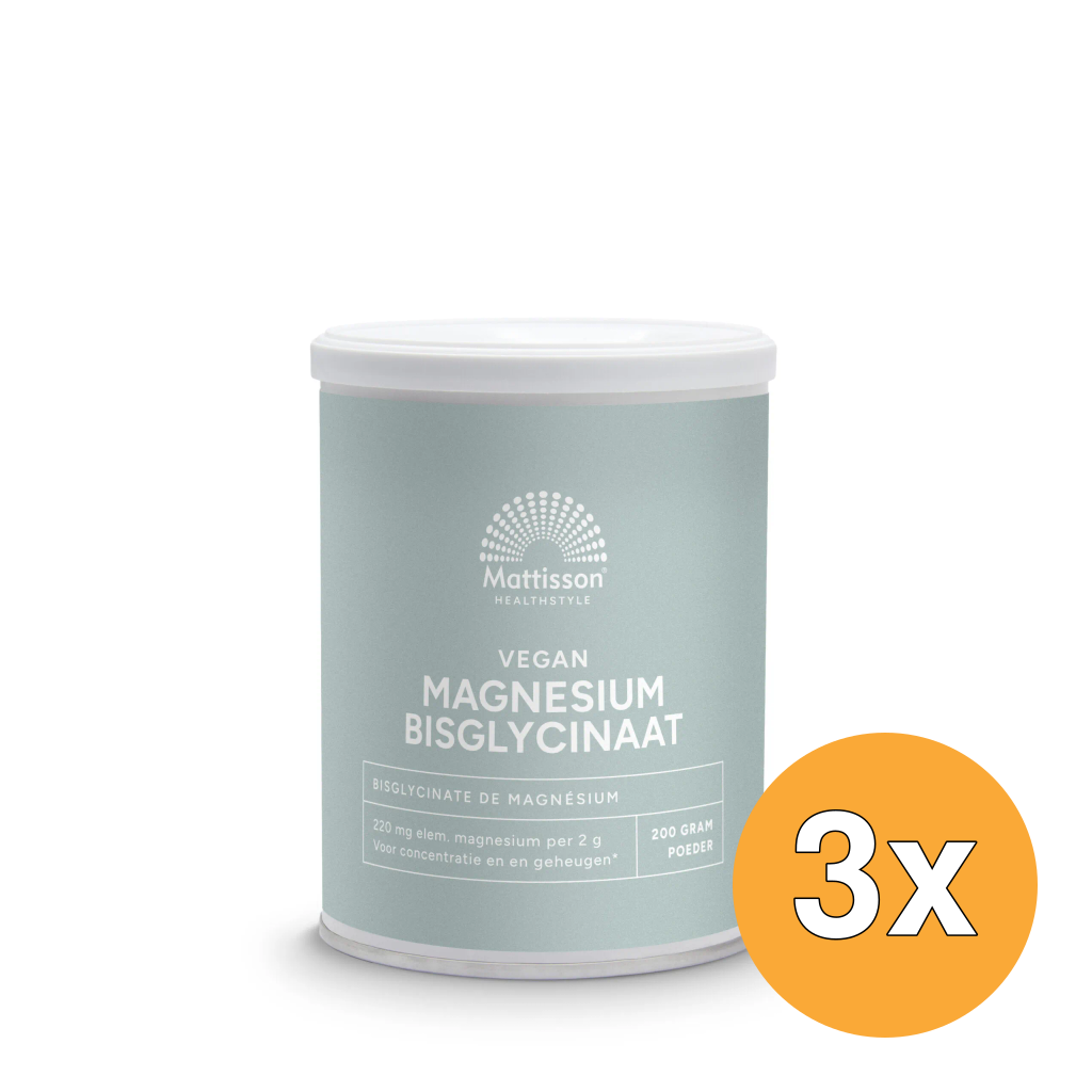 3x Mattisson Magnesium Bisglycinaat Poeder 11% Elem Magnesium (200 gr)