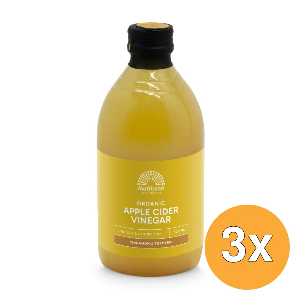 3x Mattisson Organic Apple Cider Vinegar Cinnamon Turmeric Bio (500 ml)