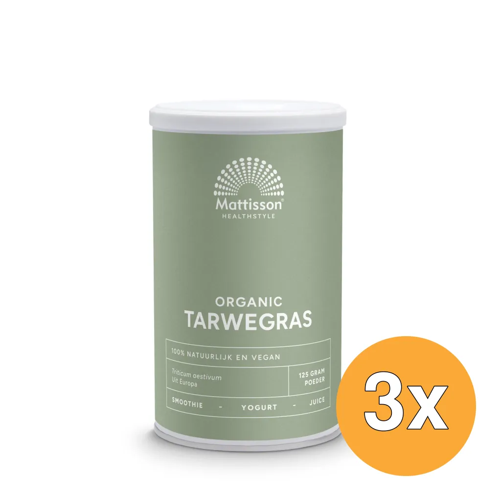 3x Mattisson Tarwegras Wheatgrass Poeder Raw Bio (125 gr)