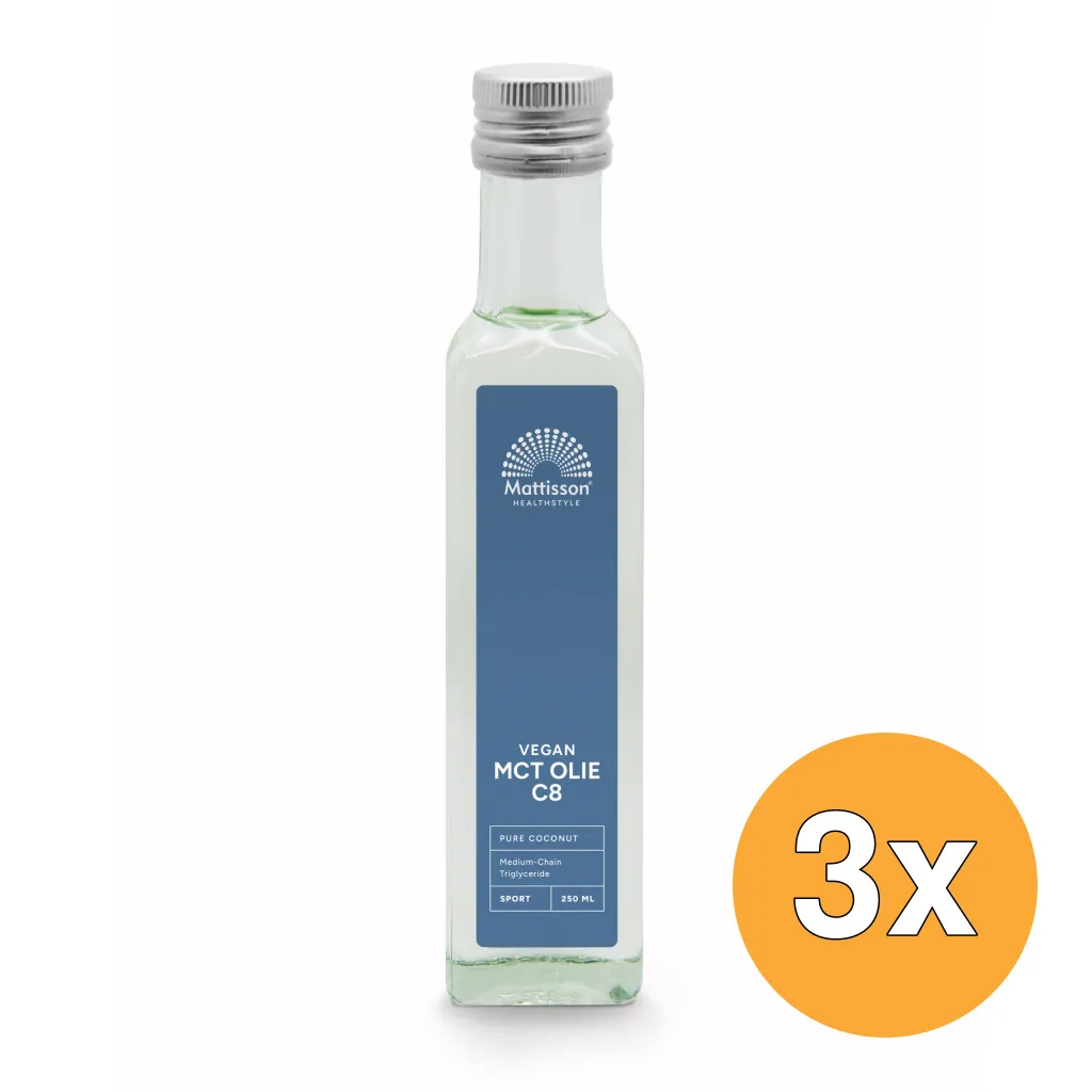 3x Mattisson Mct Olie C8 - Coconut Pure - 99% Caprylic Acid (250 ml)