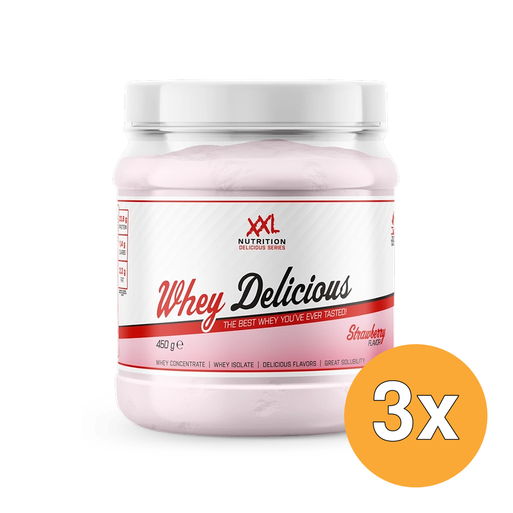 3x XXL Nutrition Whey Delicious Aardbei (450 gr)