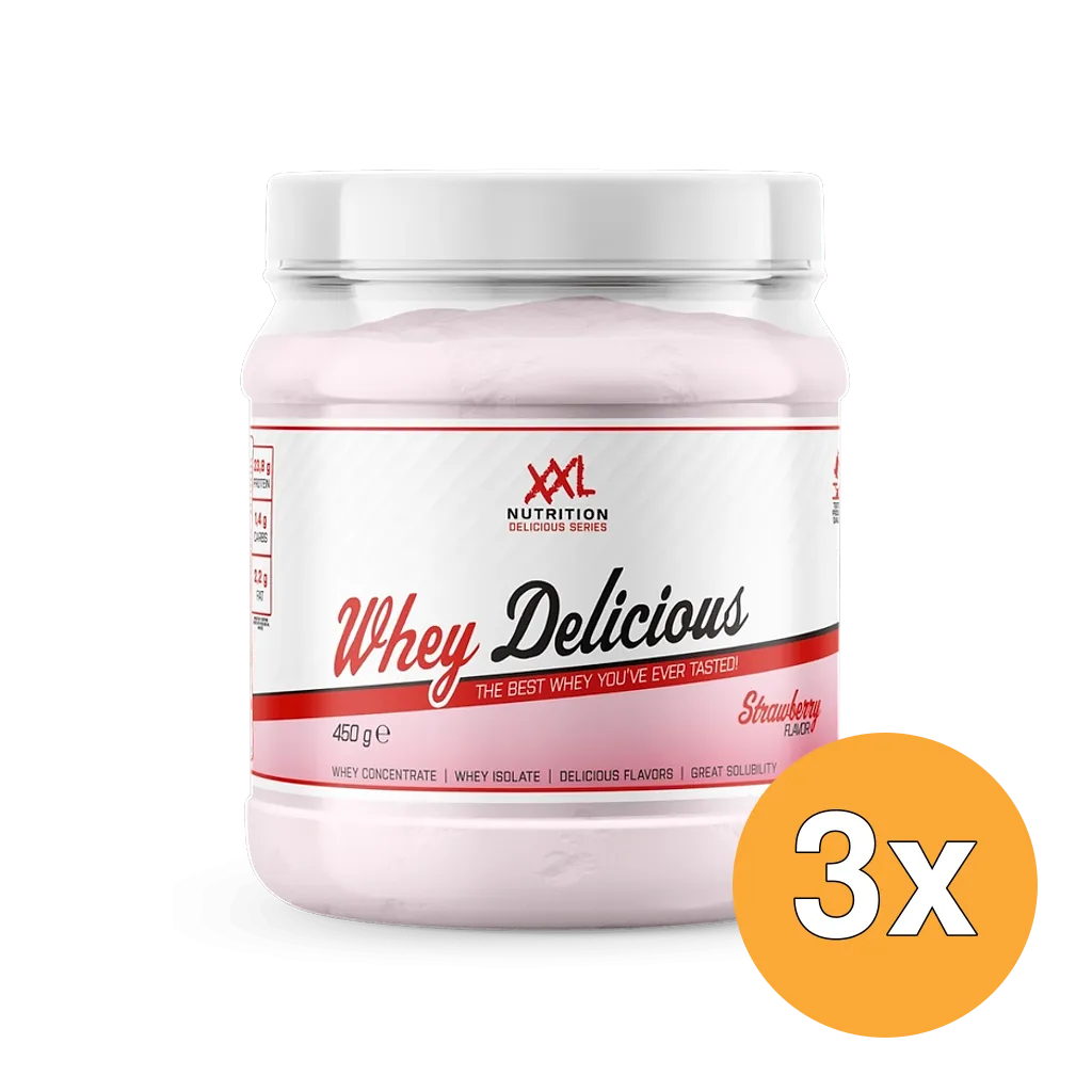 3x XXL Nutrition Whey Delicious Aardbei (450 gr)
