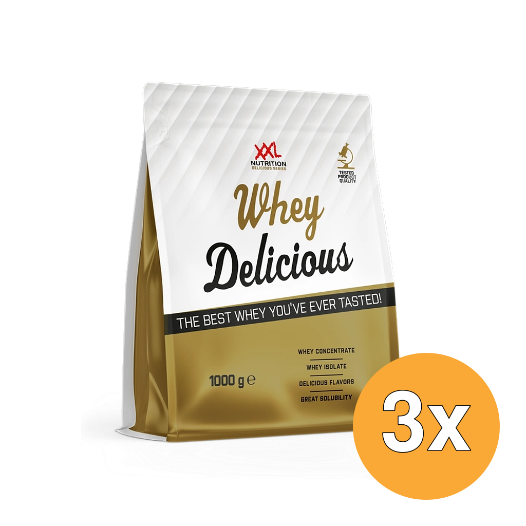 3x XXL Nutrition Whey Delicious Aardbei (1000 gr - Pouch)