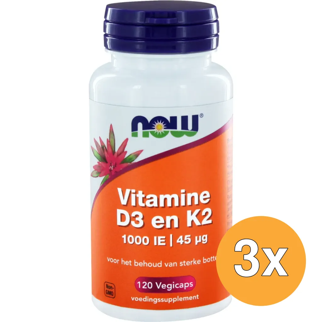 3x Now Vitamine D3 1000IE & Vitamine K2 (120 vega capsules)