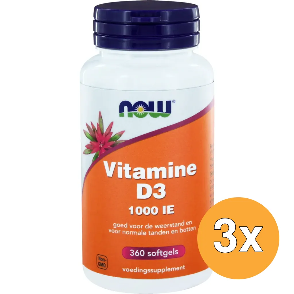3x Now Vitamine D3 1000IE (360 softgels)
