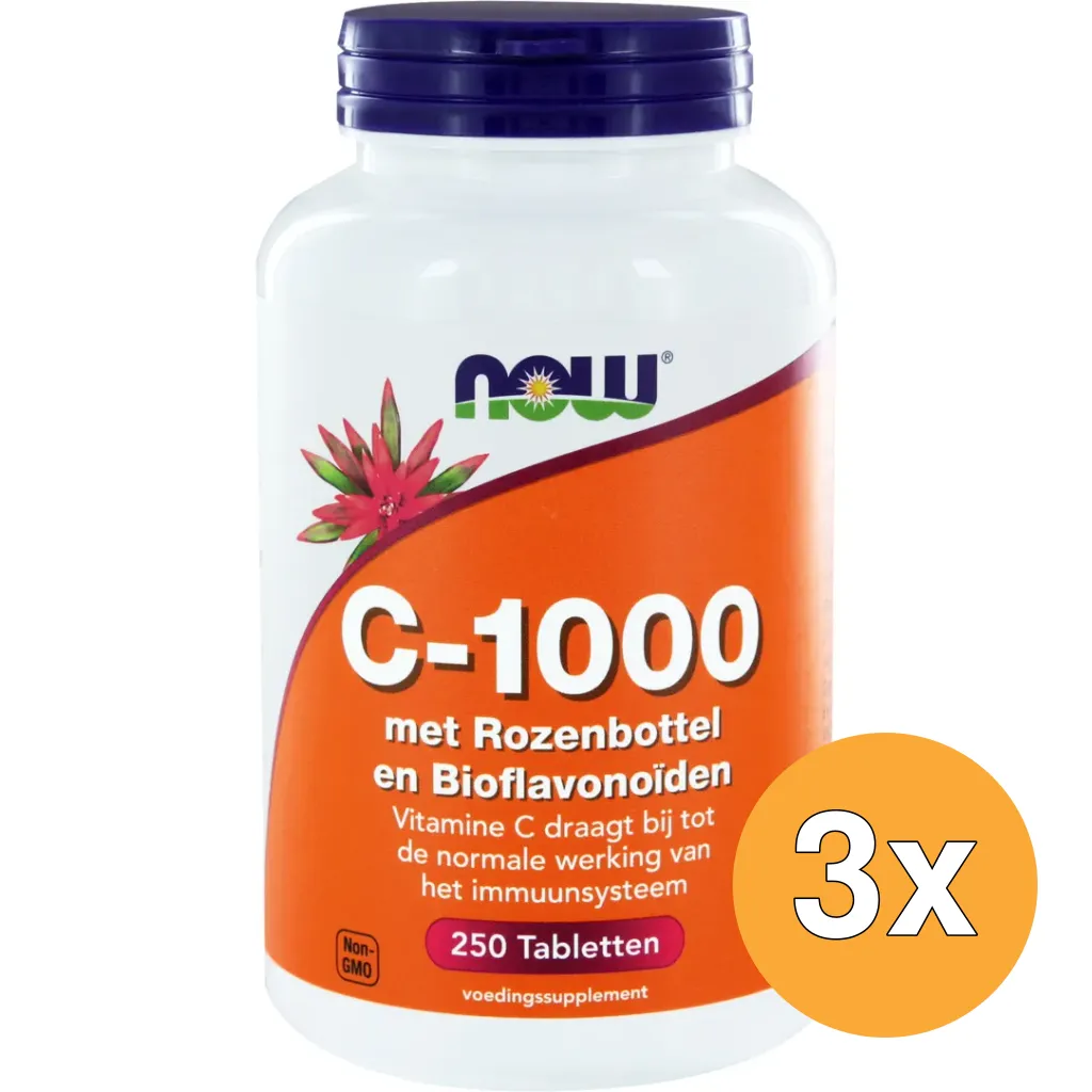 3x Now Vitamine C-1000 met rozenbottel en bioflavonoiden (250 tabletten)