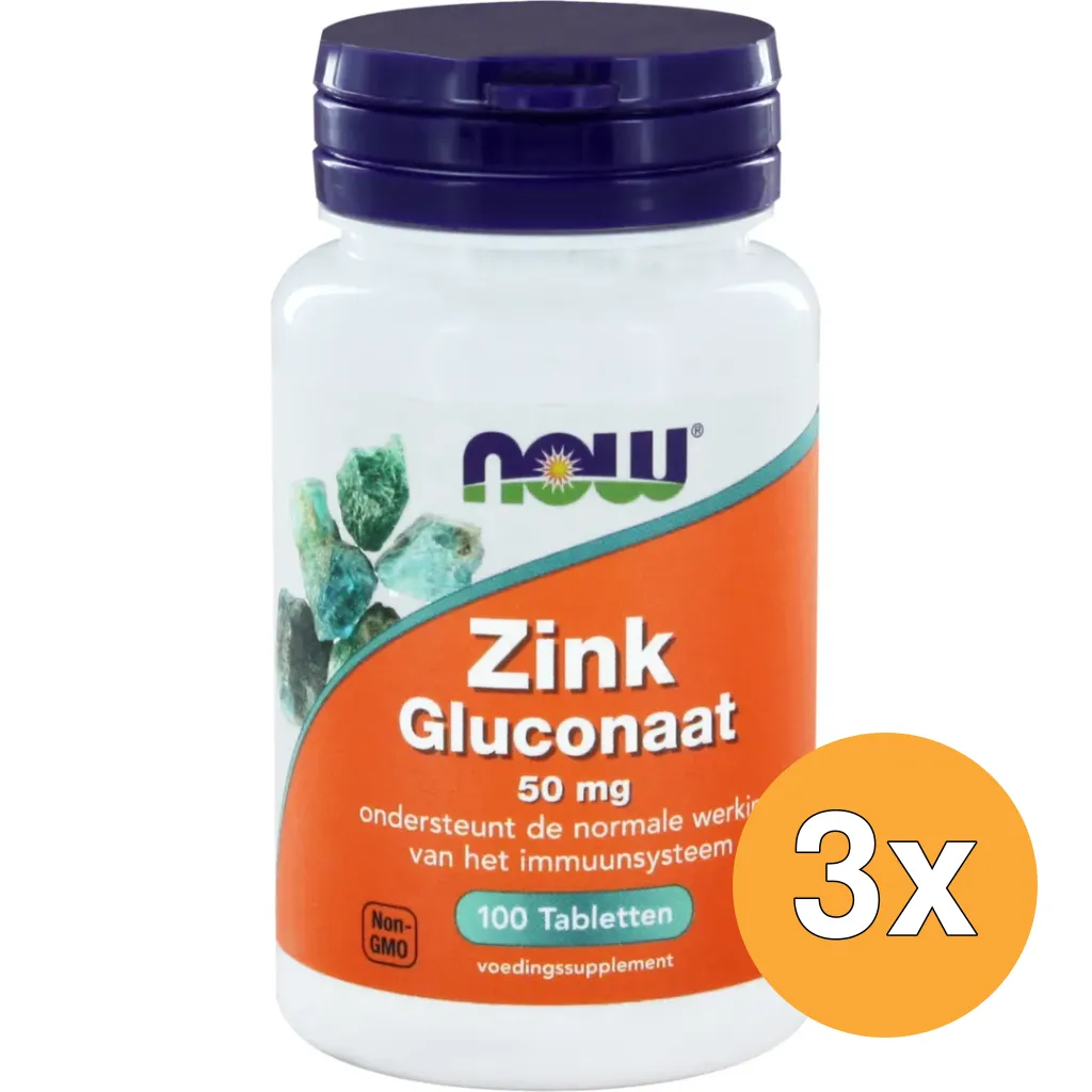 3x Now Zink gluconaat 50mg (100 tabletten)