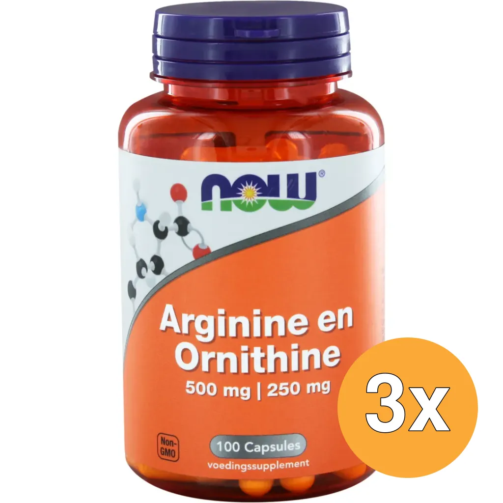 3x Now Arginine & Ornithine 500/250 mg (100 capsules)
