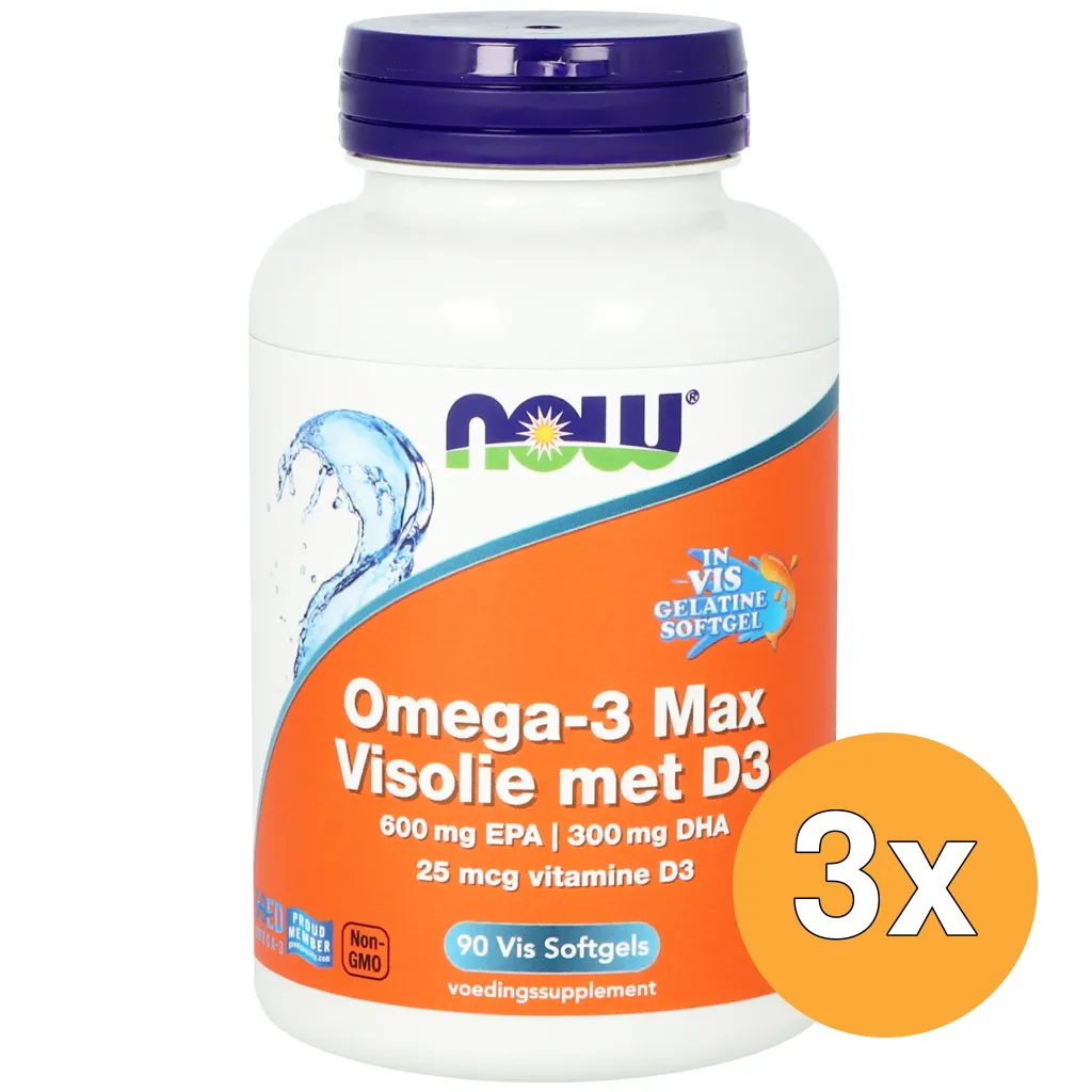 3x NOW Omega-3 Max Visolie met D3 600 mg EPA 300 mg DHA
