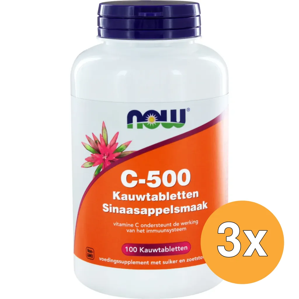 3x Now C-500 sinaasappelsmaak (100 kauwtabletten)
