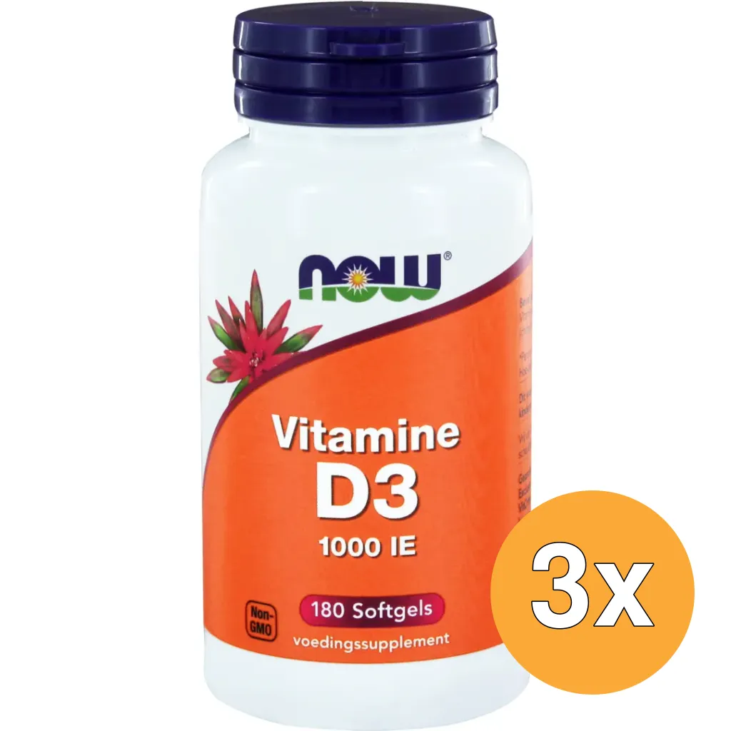 3x Now Vitamine D3 1000IE (180 softgels)