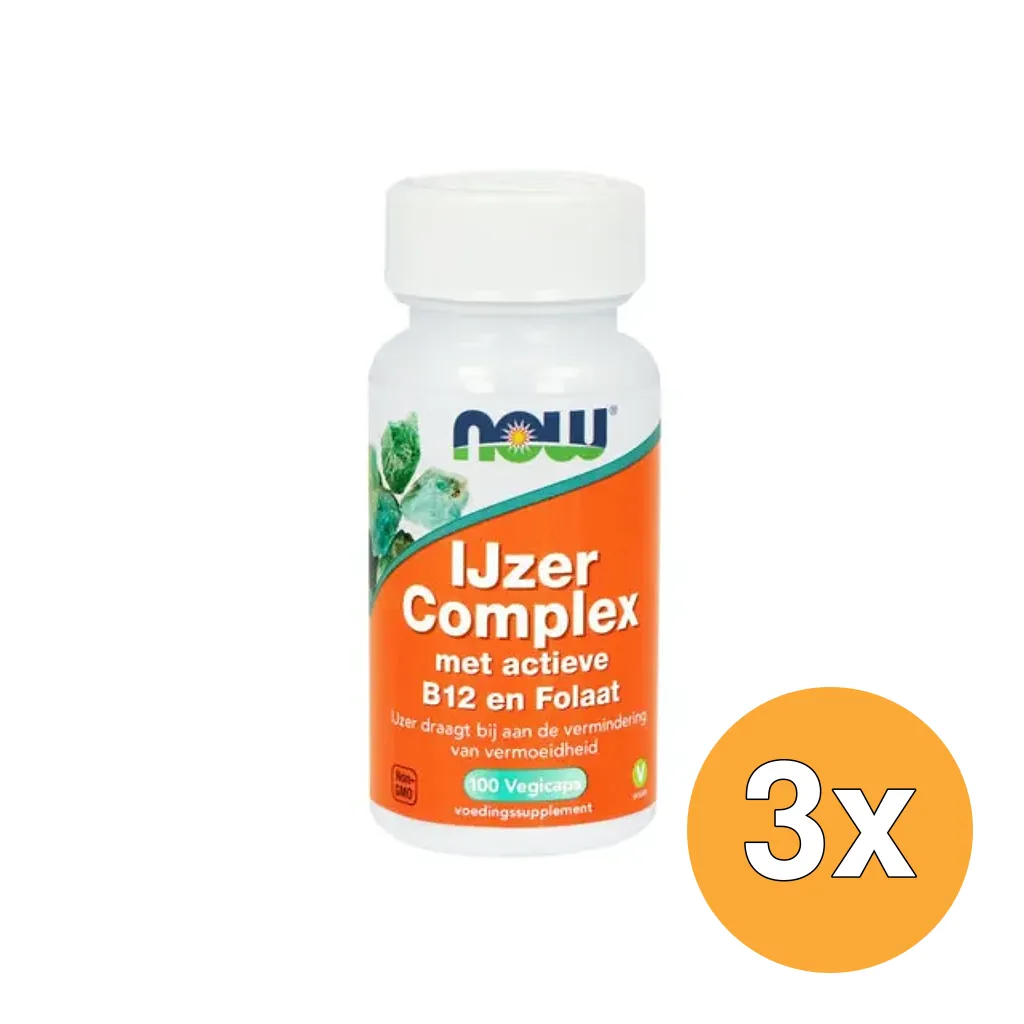 3x Now IJzer Complex met actieve B12 en folaat (100 vega capsules)