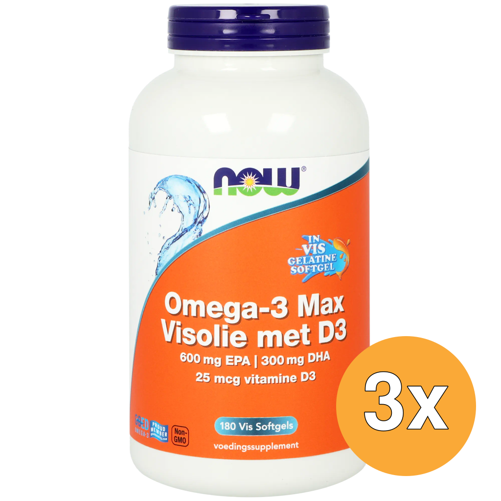 3x Now Omega-3 Max Visolie Met D3 600 Mg Epa 300 Mg Dha (180 Softgels)