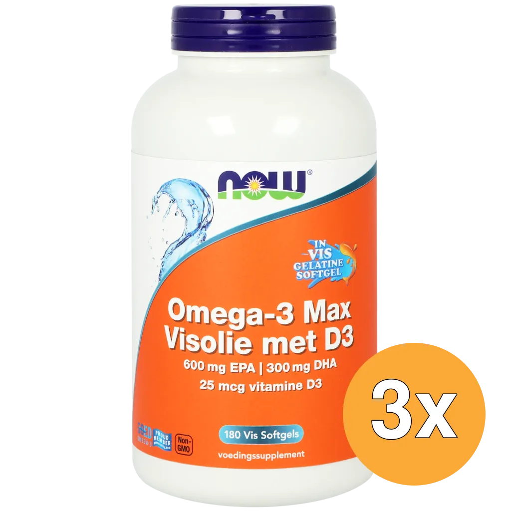 3x Now Omega-3 Max Visolie Met D3 600 Mg Epa 300 Mg Dha (180 Softgels)