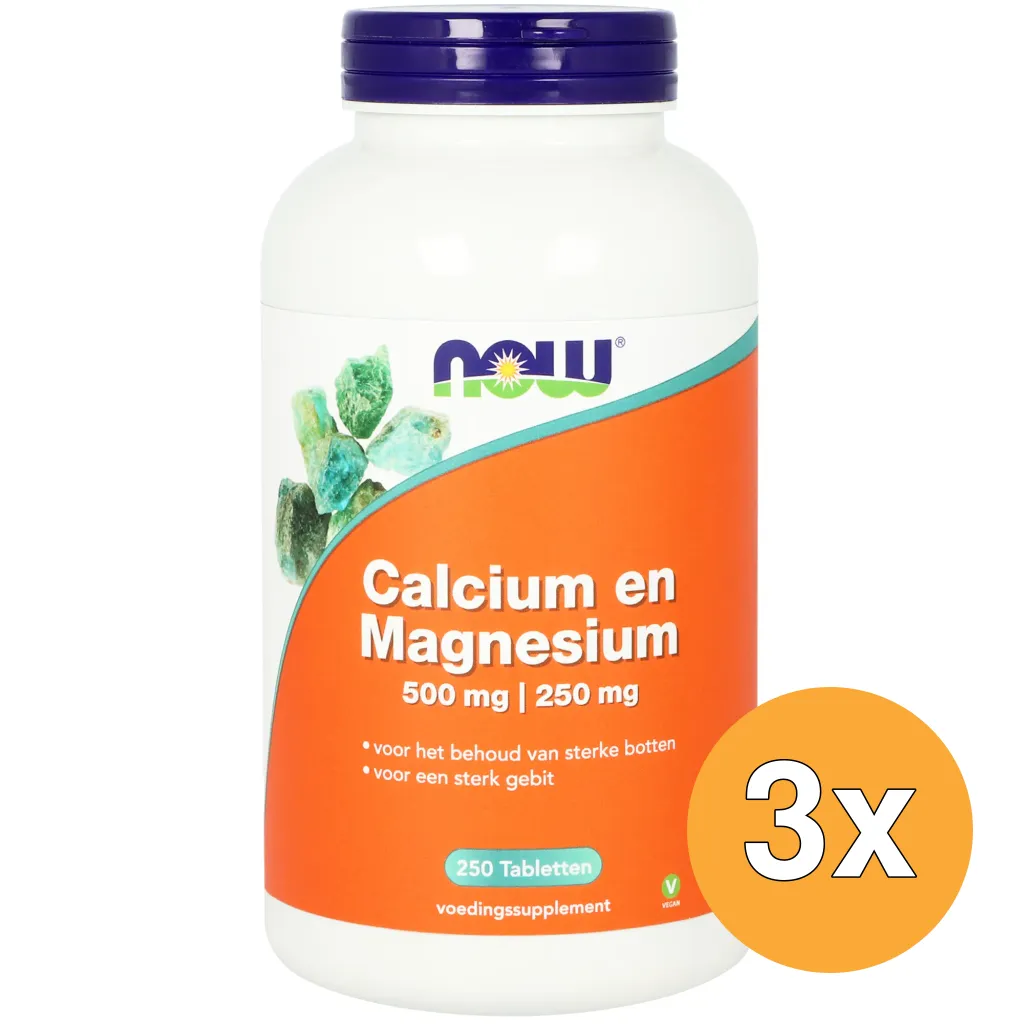 3x Now Calcium 500 mg en Magnesium 250mg (250 tabletten)