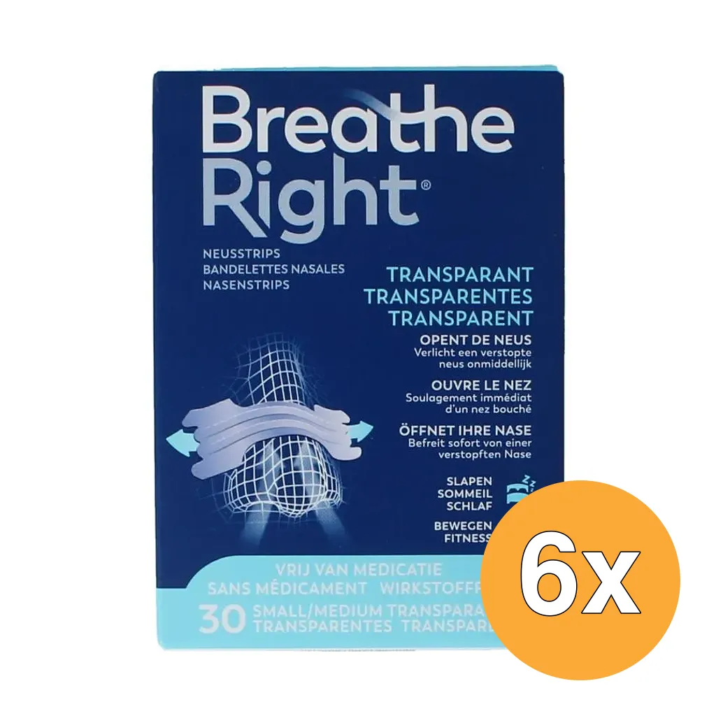 6x Breathe Right Nasal Strips (30 stuks)