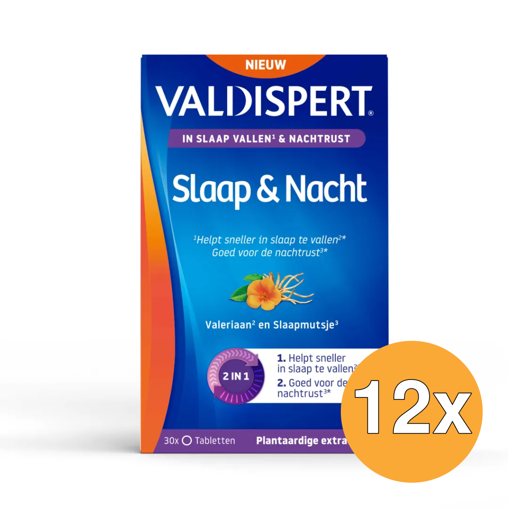 12x Valdispert Slaap & Nacht Melatonine 5 Htp (30 Tabletten)